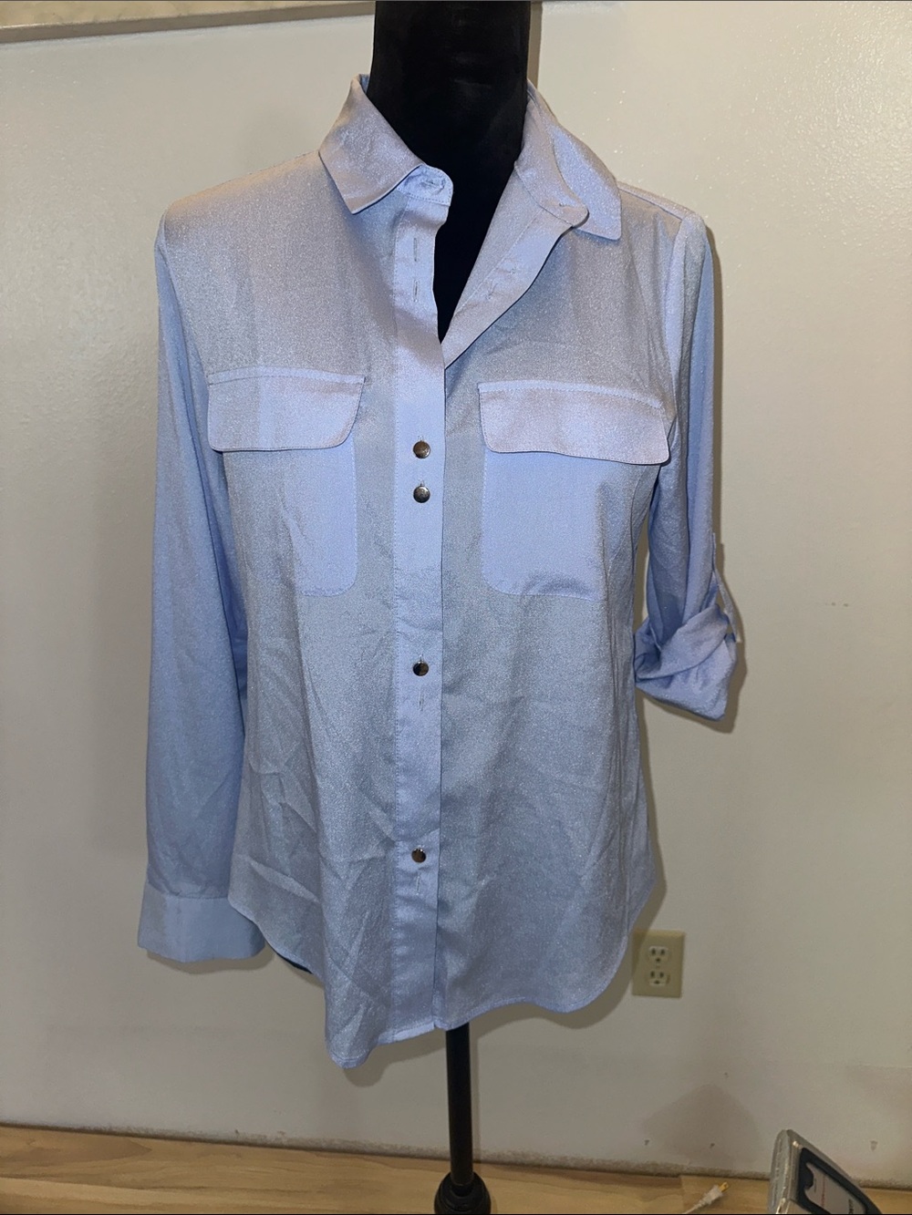 Adrienne Vittadini Light Blue Button-Front Blouse